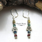 Dainty Multicolor Picasso Seed Bead Stick Earrings with Flower Spacer Bead - Lightweight And Comfortable Boho Statement Jewelry