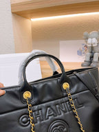 Chanel Deauville em Couro Preta Italiana Bag