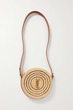 SAINT LAURENT Cassandre Round leather-trimmed raffia shoulder bag