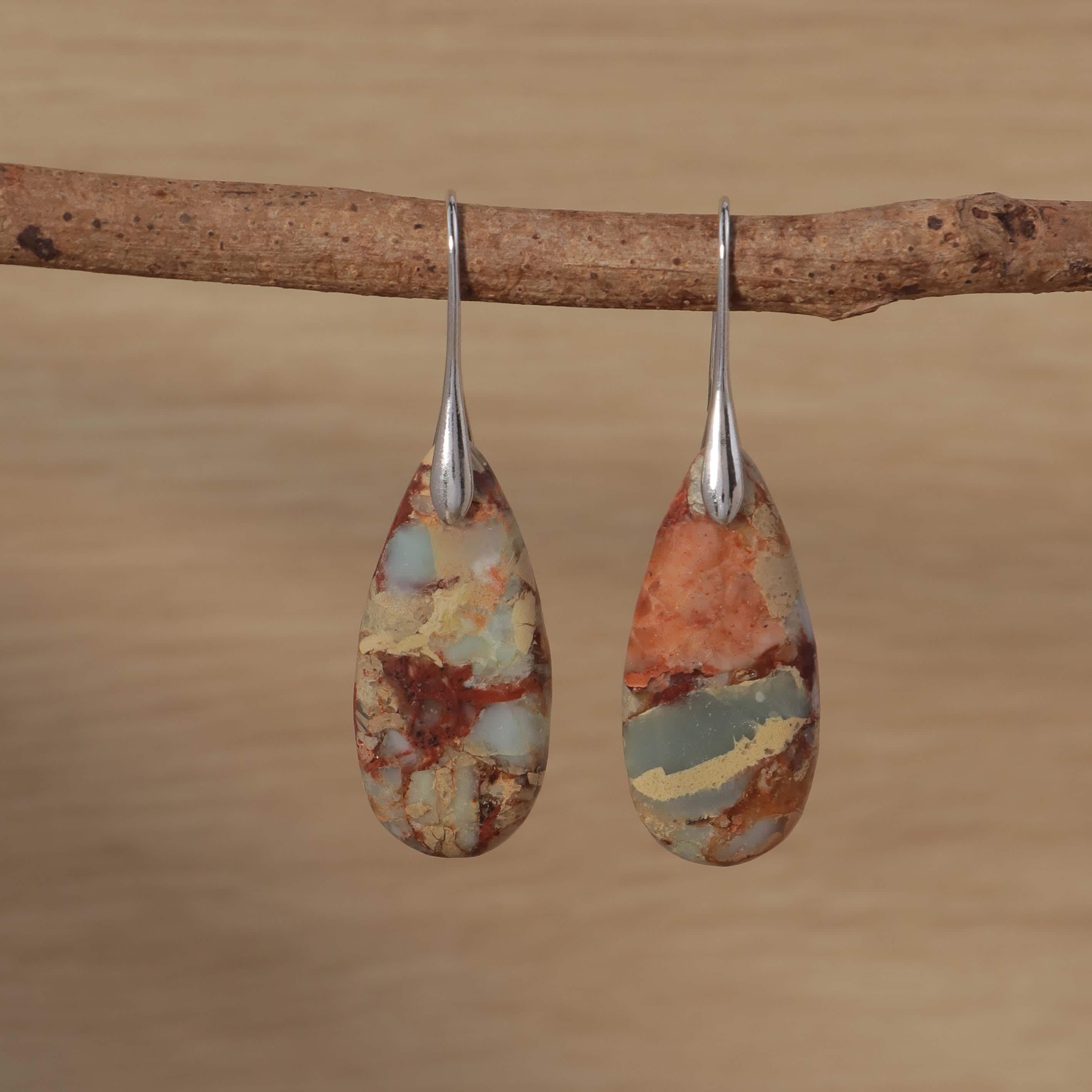 Jasper Teardrop Earrings: Natural Stone Healing Jewelry