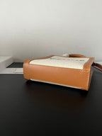 Celine Natural Canvas & Tan Calfskin Vertical Cabas - 17x21x4cm
