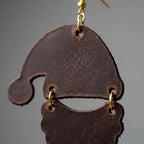 Handmade Leather Santa Claus Earrings, Festive Holiday Dangle Jewelry