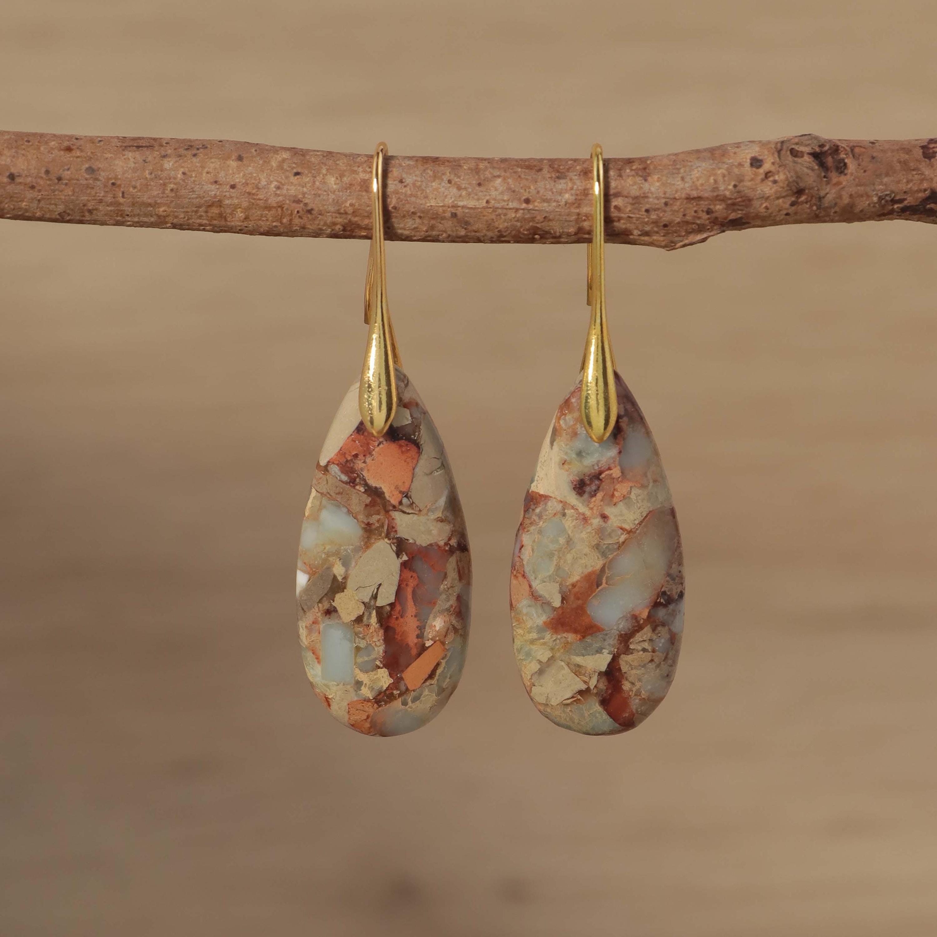 Jasper Teardrop Earrings: Natural Stone Healing Jewelry
