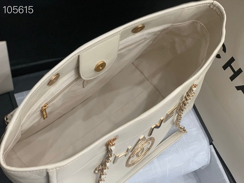 Chanel Shopping 40 White Leather 40x31x21cm