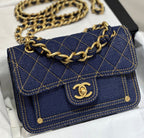 Chanel Flap Denim Blue Bag - 19x14x5cm