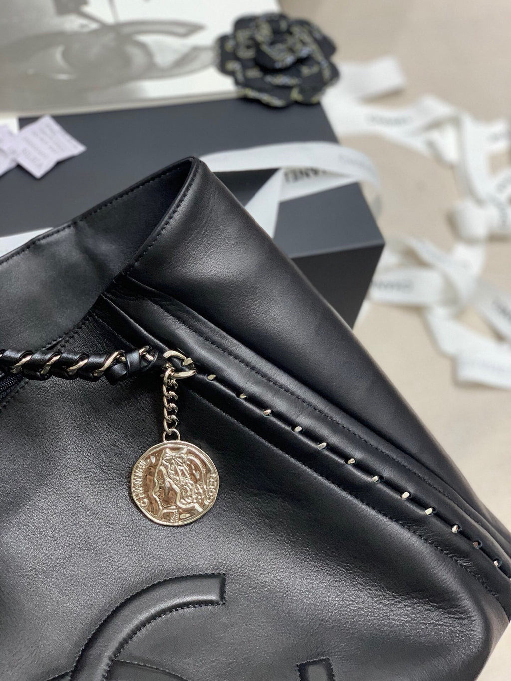 Chanel Soft Calfskin Shopping Bag Top Handle Black