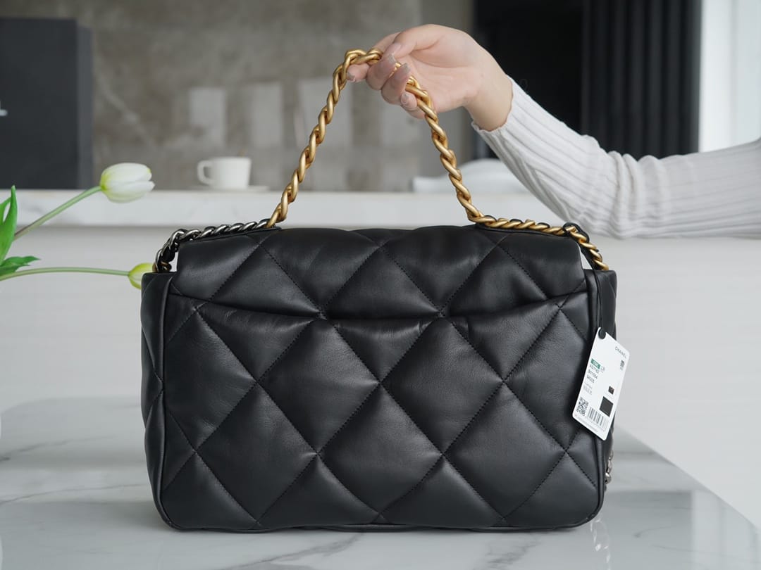 CHANEL 19BAG AS1162 black gold buckle large bag 25X36X11cm
