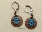 Copper Patina Boho Dangle Earrings - Copper and Turquoise Patina Flower Earrings