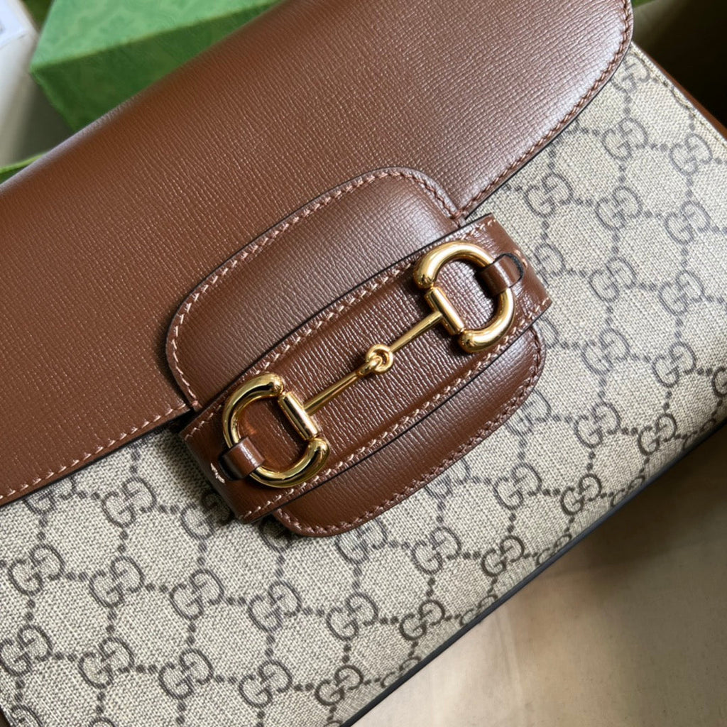Gucci Horsebit 1955 Medium Ophidia and Brown Leather 29x20x13cm
