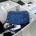 CHANEL  Small Flap Bag Blue Denim AS3134 - 23 x 14 x 8cm