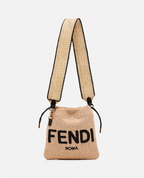 FENDI Sack Small Woven Straw Bag In Beige